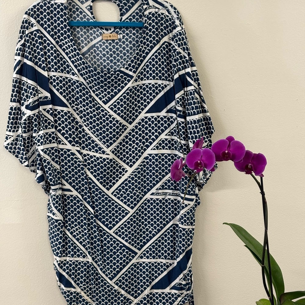 One Shoulder Navy and White Dress